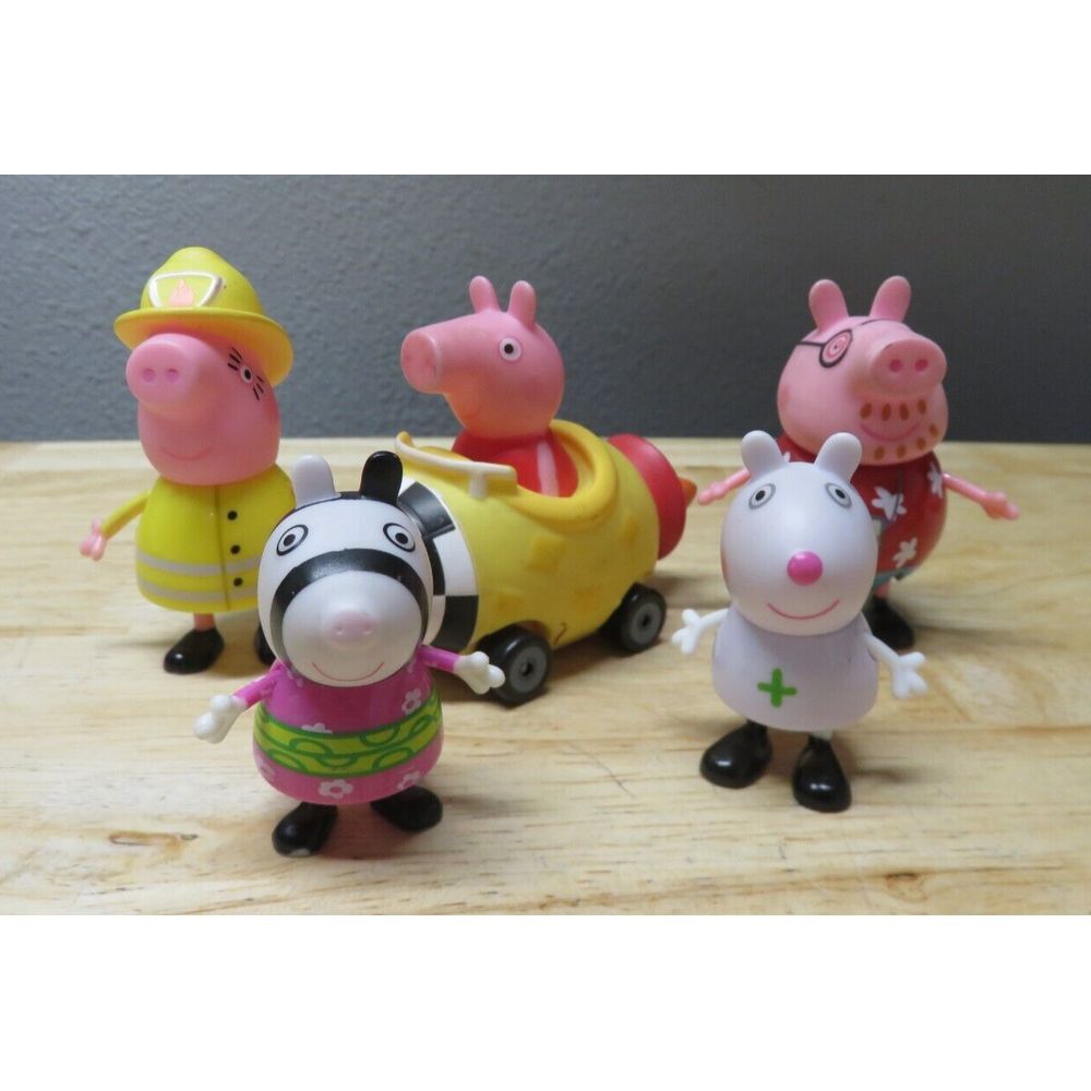 Peppa Pig Figures Lot Peppa Rocket Car Mommy Firefighter Pig Rabbit‎ Zebra